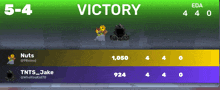 a screenshot of a video game showing victory for nuts and tnt_jake