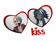 a couple of hearts with the word kiss on the bottom right