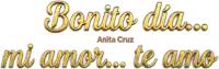 a gold sign that says bonito dia mi amor te amo by anita cruz