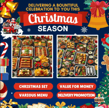 an advertisement for a christmas set and various menus