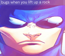 a picture of a superhero with a caption that reads " bugs when you lift up a rock "