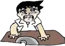 a cartoon of a man sitting at a desk crying .