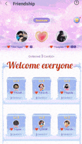 a screenshot of a friendship app with a welcome everyone message