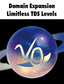 a blue sphere with the words `` domain expansion limitless tds levels '' on it