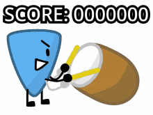 a cartoon drawing of a shield and a drum with the words score 000000 on the bottom