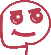 a red and white smiley face with an arrow pointing up