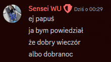 a screenshot of a message from sensei wu shows the time as 00:29