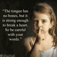 a little girl holds her finger to her mouth with a quote from the law of attraction