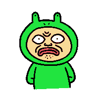 a cartoon character wearing a green frog costume with an angry face