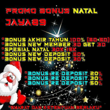 a poster for promo bonus natal jaya89 with a picture of santa claus