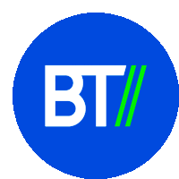 a blue circle with the letter bt in white