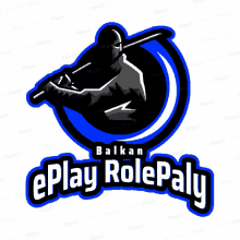 a logo for eplay roleplay with a man holding a baseball bat