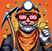 an illustration of a miner with gn og written on his sunglasses