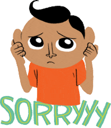 a cartoon of a boy saying sorryyy