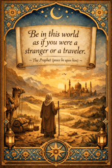 a poster that says be in this world as if you were a stranger or a traveller