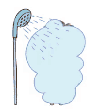 a cartoon of a man in a bathing suit taking a shower