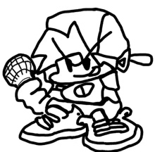 a black and white drawing of a cartoon character with a microphone in his hand .