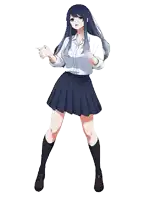a girl in a school uniform is pointing with her finger