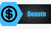 a blue donate button with a dollar sign in the center