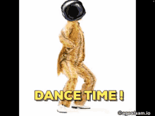 a man in a snakeskin suit is dancing with the words dance time below him