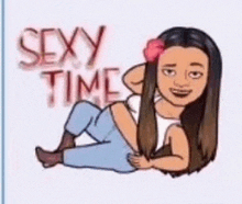 a cartoon of a woman laying on her stomach with the words `` sexy time '' written above her .