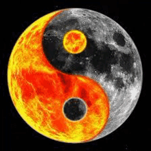 a yin yang symbol with a full moon in the middle of it .