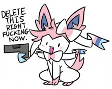 a cartoon of a pokemon holding a gun with the words delete this right fucking now