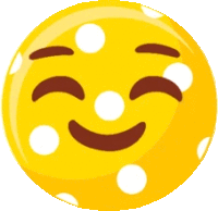 a yellow smiley face with white polka dots on it is smiling .