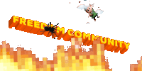 a cartoon character is flying over a banner that says freedom community