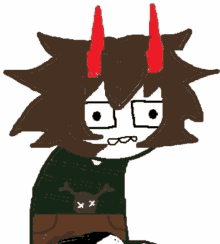 a cartoon drawing of a person with horns and a skull on their shirt