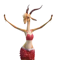 a cartoon goat wearing a red top and a red skirt