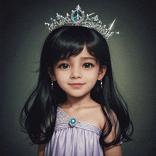 a little girl is wearing a tiara and earrings