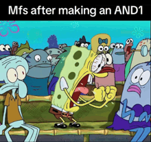 a group of cartoon characters including spongebob and squidward