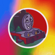 a drawing of a train with a rainbow background and the letter z on the bottom