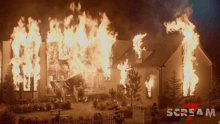 a picture of a house on fire with the words scream 7 below it