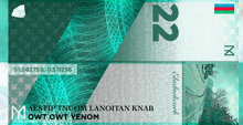 a green and white banknote with the number 22