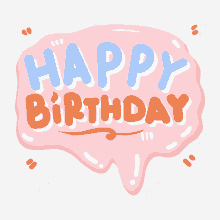 a pink sign that says happy birthday in blue and orange letters