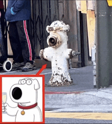 a picture of a fire hydrant with a picture of griffin from family guy behind it