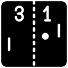 a black and white icon of a ping pong game with numbers and dots .