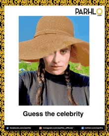 a picture of a woman wearing a hat with the words guess the celebrity on the bottom