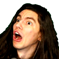 a man with long hair is making a funny face with his mouth wide open