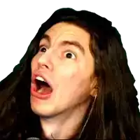 a man with long hair is making a funny face with his mouth wide open