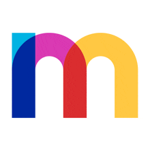 a colorful letter m with a blue red and yellow outline