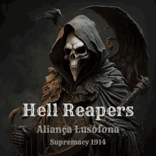 a poster for hell reapers shows a grim reaper with a crow on his head