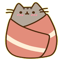 a cartoon drawing of a cat wrapped in a pink blanket .