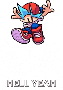 a cartoon character is standing with his arms in the air and the words `` hell yeah '' written below him .