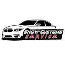 the logo for snow customs service is a white car with a black border .