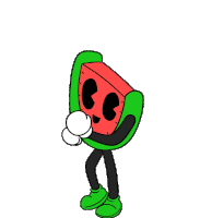 a cartoon of a watermelon with a face and arms and legs