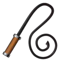 a whip with a swirl on the end and a brown handle