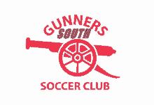 a logo for gunners south soccer club with a cannon on it